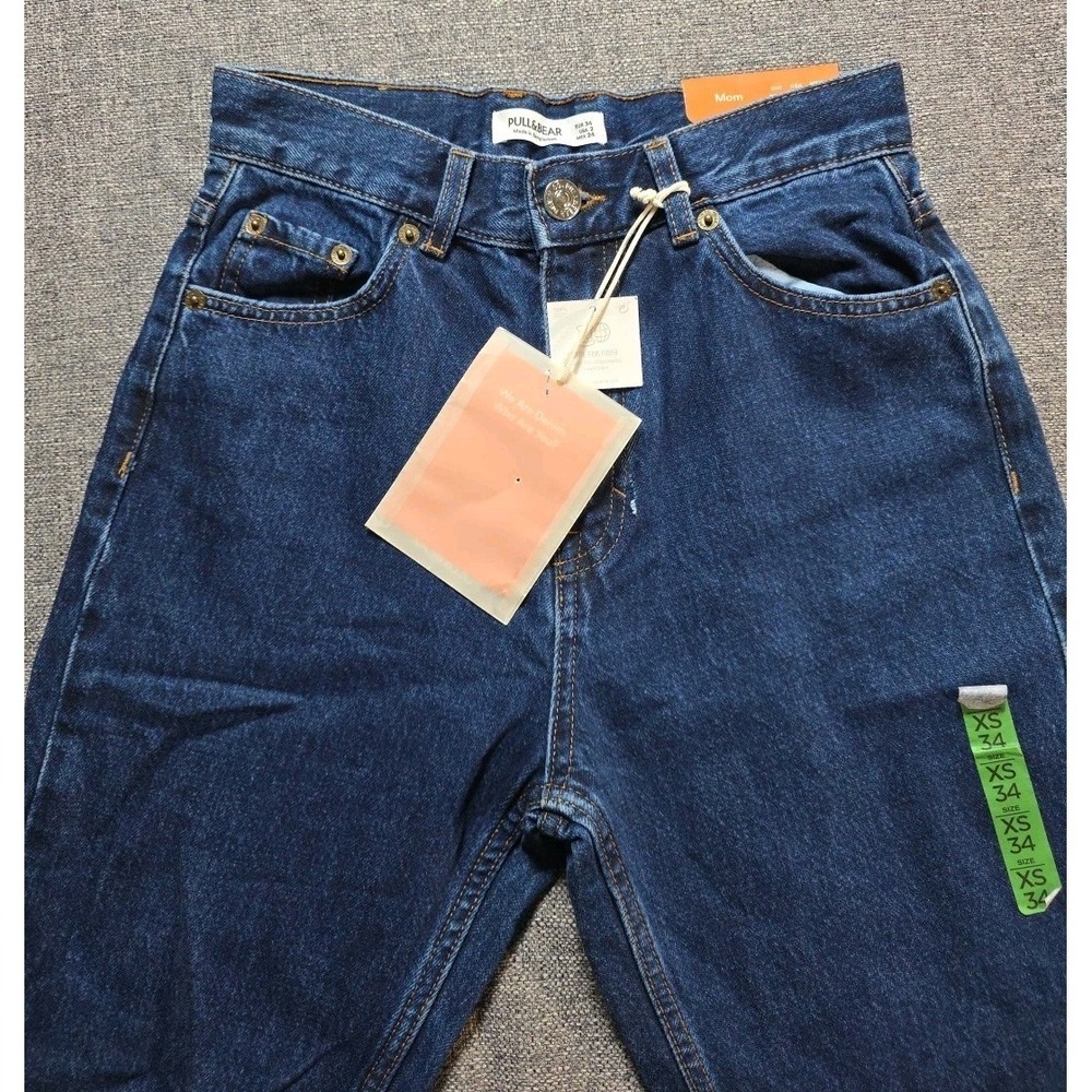 Pull And Bear Mom Jeans Grey Sz 2 Eur 34 Denim Blue Jeans NWT